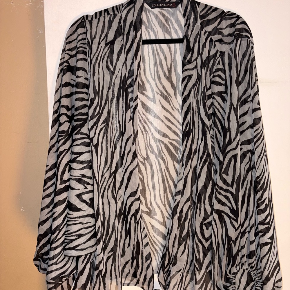 Colleen Lopez Black and White Zebra Sheer Open Kimono